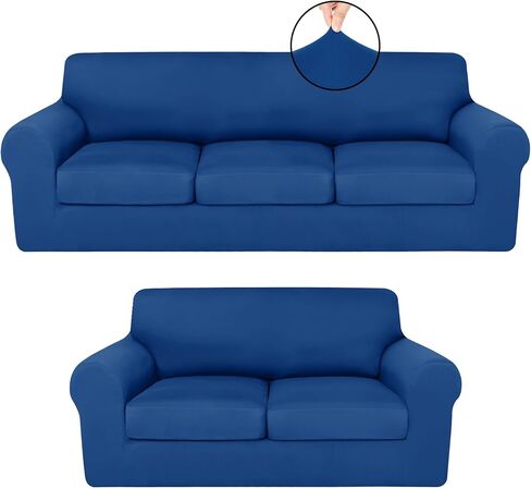 7 Pcs Stretch Couch Covers for 3 Cushion Sofa Slipcovers and 2 Sofa Loveseat Couch Arm Chair, Furniture Protector for Living Room, Wrinkle Proof(Light Grey) in Saudi Arabia