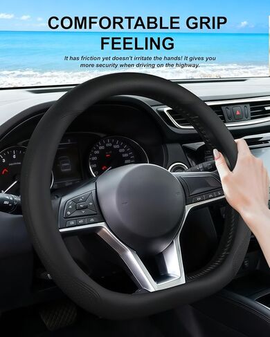 غطاء عجلة القيادة ذو القاعدة المسطحة لسيارة Nissan Rogue 2017-2026، مضاد للانزلاق، مسامي، مقاوم للحرارة (أسود، على شكل D) in Kuwait
