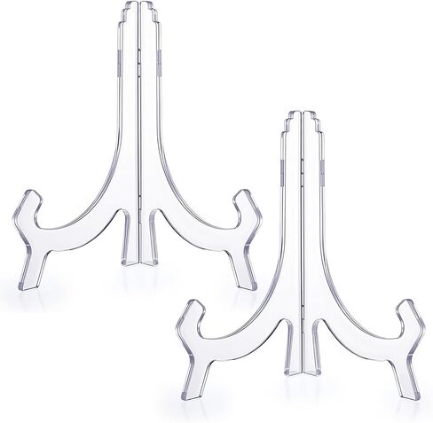 2 Pcs Acrylic Plate Stands, 6.3" Clear Decorative Plate Holder, Folding Easel For Card, Frame, Picture, Magazine, Book, CD, Tables Decoration in Saudi Arabia