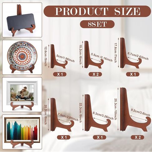 8 Pack Plate Stands for Display Wooden Display Stand Holder 5/6/7/8/9/10inch for Displaying Decorative Picture Frame Dish Photo Plaque Platter Wood Stand in Kuwait