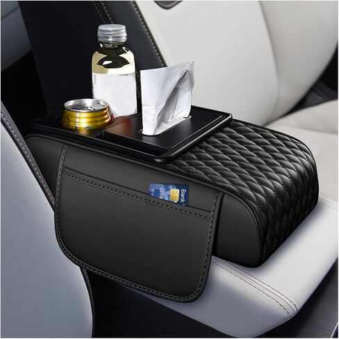 HZEL 5-in-1 Car Center Console Cover, Multifunctional Vehicle Armrest Box Mat with 2 Storage Bags Tissue Box Cup Holder Phone Slot, Automotive Interior Arm Rest Cover, Universal Fit (Pink) in Saudi Arabia