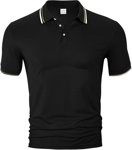 Men's Golf Polo Shirts Short Sleeve Striped Business Casual Polo Shirts Classic Fit Button Up Tennis T-Shirt Tops in Saudi Arabia