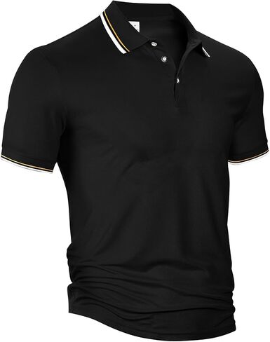 Men's Golf Polo Shirts Short Sleeve Striped Business Casual Polo Shirts Classic Fit Button Up Tennis T-Shirt Tops in Saudi Arabia