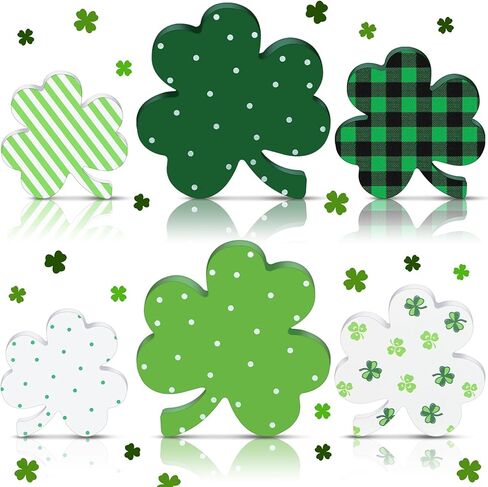 Wenqik 6 Pcs St. Patrick's Day Wooden Signs Irish Clover Shamrock Wooden Table Centerpiece Ornaments Decoration Green Farmhouse Wood St Patricks Day Tiered Tray Decor for Holiday Fireplace Home in Saudi Arabia
