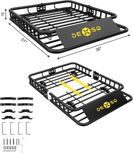 سلة شحن على السطح العالمي مقاس 51 بوصة × 36 بوصة، رف أمتعة على السطح بسعة 200 رطل لسيارات الدفع الرباعي والسيارات والشاحنات، حامل ملحقات حامل السقف عالي التحمل in Kuwait
