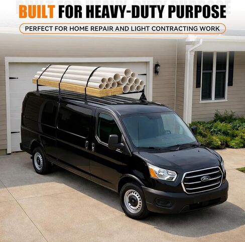 رفوف سقف سلم فان مع بكرة خلفية، 3 قضبان قابلة للتعديل مع سدادات سلم، تناسب شاحنة تشيفي إكسبريس كاملة الحجم 1996-Up، مناسبة للشاحنات ذات مزراب المطر فقط، سعة تحميل 800 رطل in Kuwait