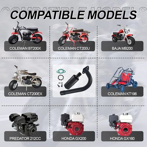 ترقية ماسورة العادم مع كاتم للصوت لـ Predator 212cc 196cc/6.5HP، لـ Coleman CT200U BT200X، Go Kart وGas Mini Bike أسود in Kuwait