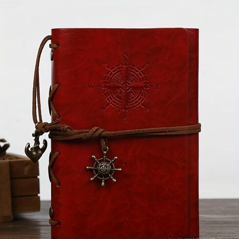 Vintage Matte Finish Plain Ruling Type Diary Journal Spiral Ring Binder Retro Book Pirate Notepad Notebooks (Red) in Saudi Arabia
