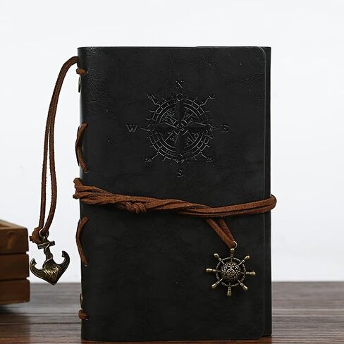 Vintage Matte Finish Plain Ruling Type Diary Journal Spiral Ring Binder Retro Book Pirate Notepad Notebooks (Red) in Saudi Arabia