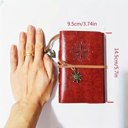 Vintage Matte Finish Plain Ruling Type Diary Journal Spiral Ring Binder Retro Book Pirate Notepad Notebooks (Red) in Saudi Arabia