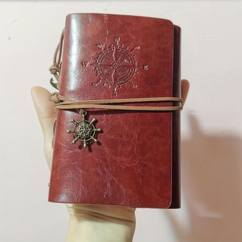 Vintage Matte Finish Plain Ruling Type Diary Journal Spiral Ring Binder Retro Book Pirate Notepad Notebooks (Red) in Saudi Arabia