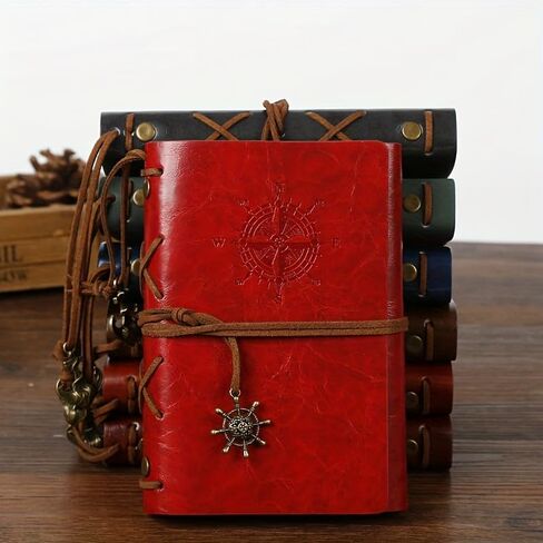 Vintage Matte Finish Plain Ruling Type Diary Journal Spiral Ring Binder Retro Book Pirate Notepad Notebooks (Red) in Saudi Arabia
