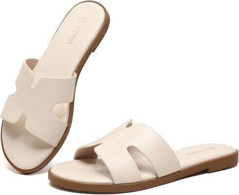 Womens Flat Sandals Dressy Summer Slides Comfortable Casual Open Toe Vacation Sandals Slip On Slides Leather Sandals for Women in Saudi Arabia