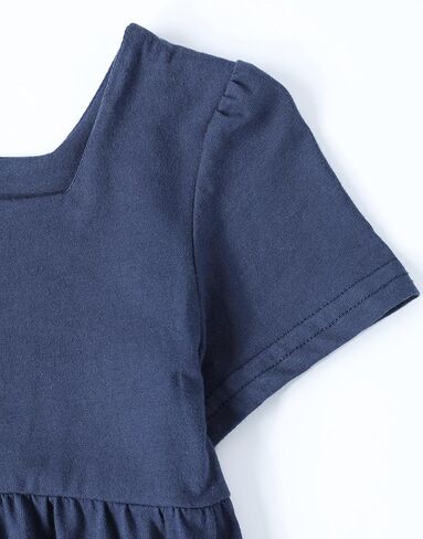 Girls' Cotton Tiered Dress Square Neck Short Sleeve Navy Blue Casual Sundress for Toddler & Little Girls 2-8Y in Saudi Arabia
