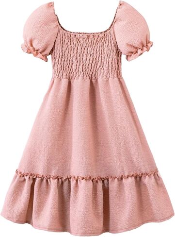 SOLY HUX Girl's Summer Puff Sleeve Ruffle Dress Cute Scoop Neck A Line Flowy Dresses in Saudi Arabia