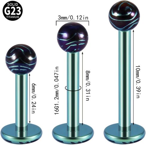 3Pcs 16G G23 Titanium Labret Monroe Lip Rings Colorful Small Ball Conch Helix Tragus Cartilage Flat Back Earrings Studs Hypoallergenic Body Piercing Jewelry 6/8/10mm in Saudi Arabia