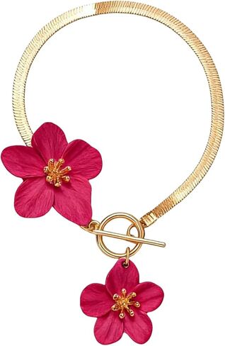 Boho White Flower OT Buckle Anklets for Women Dainty Snake Bone Chain Flowers Anklets Trendy Floral Toggle Clasp Ankle Bracelet Jewelry Accessories in Saudi Arabia