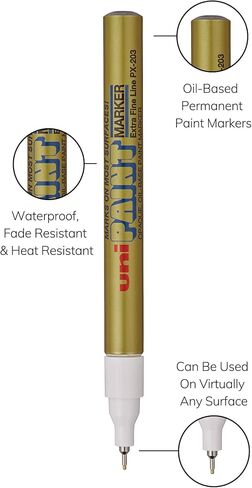 أقلام تلوين زيتية Uni-Ball Uni Paint PX-203، خط رفيع للغاية (0.8 مم)، ذهبي، عدد 2 in Saudi Arabia