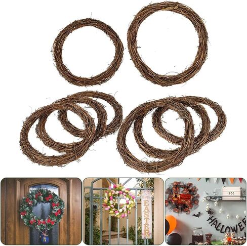 2 Pack Natural Grapevine Wreath Set Hand-Woven Vine Branch Rustic Wreaths for Front Door Eucalyptus Wreath Outdoor DIY Craft Christmas Wall Hanging Indoor Porch Window Farmhouse Green Decor in Saudi Arabia