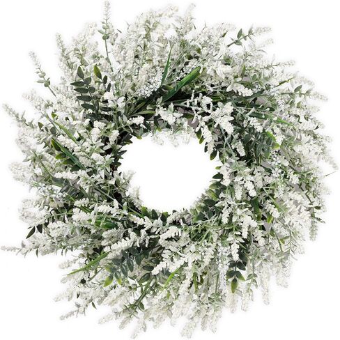 26'' Large Lavender & Eucalyptus Wreath for Front Door - Artificial Eucalyptus Leaves Greenery Outdoor Wreath for Wedding Farmhouse Porch Wall Room Home Decor (White) in Saudi Arabia