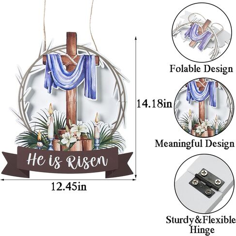 He is Risen Easter Decorations Wooden Cross Wreath, Easter Wreath for Front Door Sign, Christian Jesus Lily Flowers Wreaths Wall Hanging for Spring Home Farmhouse Porch Decor in Saudi Arabia