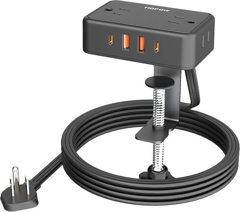 Desk Clamp Power Strip, Desktop Edge Mount Charging Station with 4 Outlets 4 USB Ports (2 USB C), 10 Ft Flat Plug Extension Cord, Adjustable Tabletop Outlets for Home Office, Black in Saudi Arabia
