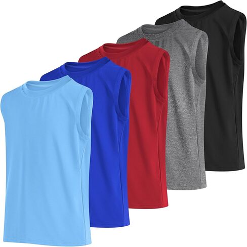 Cooraby 5 Pack Boys Dry-Fit Active Athletic Performance Tank Top Sleeveless Undershirt Cool Quick Dry Training Workout Shirts in Kuwait