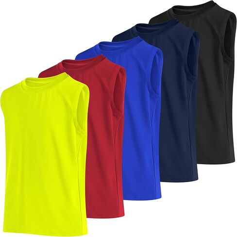 Cooraby 5 Pack Boys Dry-Fit Active Performance Tank Top Oblesseress Undershirt Cool Quick Dry Training Prockut in Kuwait