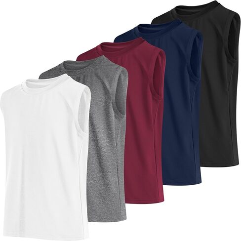 Cooraby 5 Pack Boys Dry-Fit Active Performance Tank Top Oblesseress Undershirt Cool Quick Dry Training Prockut in Kuwait