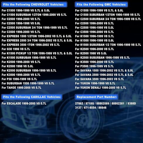 Spark Plug Wires Set Compatible with Chevy Suburban C1500/K1500 Express1500/2500/3500 Tahoe ;GMC Yukon C1500/K1500 Savana G1500/G2500/G3500; Escalade V8 5.0L 5.7L 1996-2002 9718Q in Kuwait
