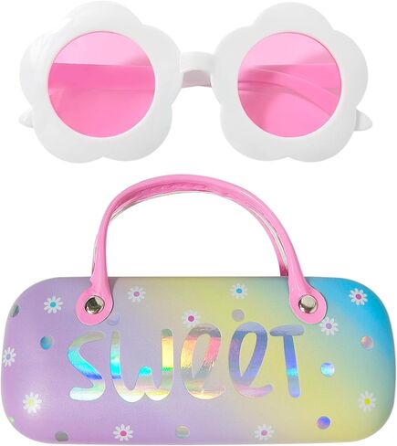 مجموعة نظارات شمسية وحافظة LUV HER Kids Daisy - نظارات شمسية للبنات بعدسات مستقطبة - تصميم زهور جميلة in Kuwait