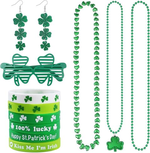 CASDAN St Patrick's Day Accessories for Women St Patricks Day Earrings Necklaces Bracelets Irish Glasses Set Shamrock Saint Patricks Parade Throw Party Favors Decorations Jewelry Gifts in Saudi Arabia