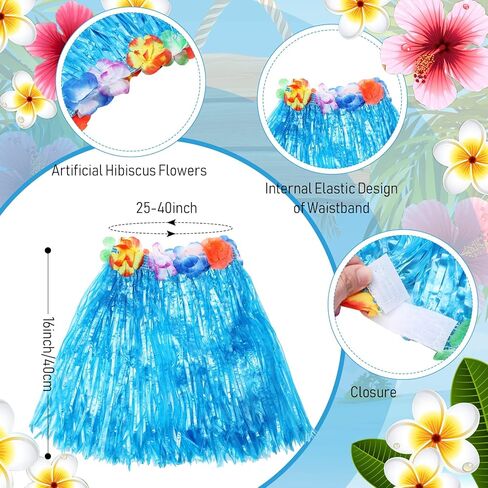 Geosar 48 Pieces Hawaiian Luau Hula Skirts Leis Set Tropical Leis Necklace Wristband Hair Pin Party Supplies for Summer Beach (Bright Style) in Saudi Arabia