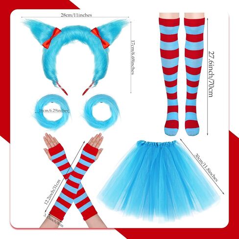 baotongle 8pcs Tulle Tutu Costume Set Include Tulle Tutu Skirt Headband Striped Leg Warmmer Arm Warmer Gloves Fur Wrist Cuff or Party Cosplay Halloween in Kuwait