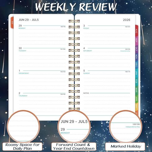 Pocket Calendar 2026-2027 - Pocket Planner 2026-2027, Jul. 2026 - Jun. 2027, 4.1'' × 6.8'', Weekly & Monthly Pocket Planner for Purse, Pocket Planner with 12 Colourful Monthly Tabs, Strong Twin-wire Binding, Galaxy Cover in Saudi Arabia