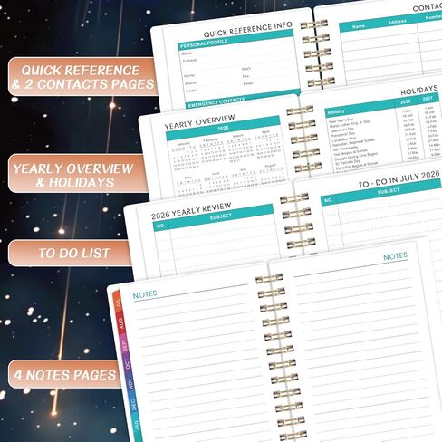 Pocket Calendar 2026-2027 - Pocket Planner 2026-2027, Jul. 2026 - Jun. 2027, 4.1'' × 6.8'', Weekly & Monthly Pocket Planner for Purse, Pocket Planner with 12 Colourful Monthly Tabs, Strong Twin-wire Binding, Galaxy Cover in Saudi Arabia