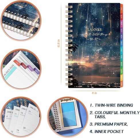 Pocket Calendar 2026-2027 - Pocket Planner 2026-2027, Jul. 2026 - Jun. 2027, 4.1'' × 6.8'', Weekly & Monthly Pocket Planner for Purse, Pocket Planner with 12 Colourful Monthly Tabs, Strong Twin-wire Binding, Galaxy Cover in Saudi Arabia