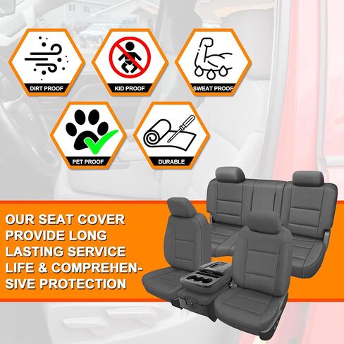 Front & Rear Seat Covers Compatible with 2014-2018 Chevy Silverado/GMC Sierra 1500 Full Set, Rear 40/60 Seats, Neoprene Durability Truck Seat Cover, Charcoal in Saudi Arabia