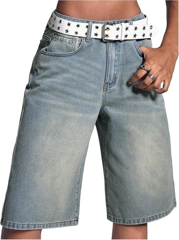 MakeMeChic Women's Y2K Baggy Denim Shorts Low Waist Wide Leg Bermuda Shorts Jean Jorts in Saudi Arabia