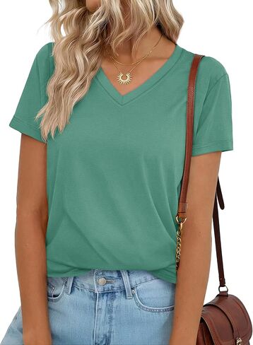 YUCOLEN T Shirts for Women Short Sleeve V Neck Tee Shirt Soft Casual Basic UPF 50+ Tops for Daily Wear in Saudi Arabia
