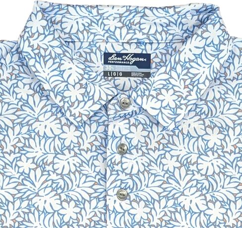 قميص بولو للجولف بأكمام قصيرة وأكمام قصيرة من Ben Hogan للرجال باللون الأبيض والأزرق in Kuwait