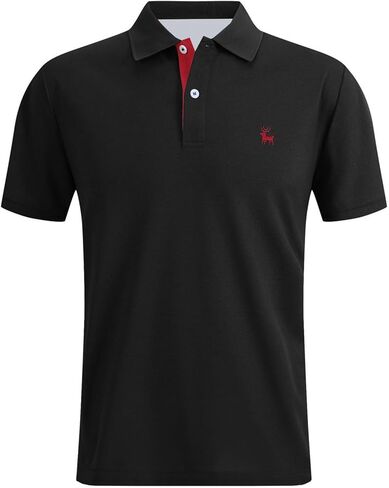 قمصان بولو رجالية مطبوعة على شكل غزال ملونة بأزرار سفلية، تي شيرت جولف بزرين للإغلاق، وأكمام قصيرة، للعمل الرياضي in Kuwait