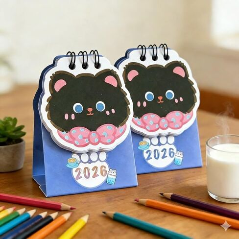 2PCS Mini 2026 Desk Calendar Cartoon Cat Calendar, Cute Cat Desk Calenda r Office School Supplies, Daily Schedule Table Planner Yearly Organizer Desktop Decor - Home Office Supplies in Saudi Arabia