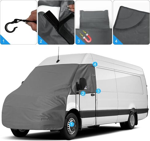 غطاء مظلة للزجاج الأمامي والمحرك متوافق مع 2019-2026 Benz Sprinter، للحماية من الأشعة فوق البنفسجية ودرع الخصوصية، رمادي مع فتحات مرآة in Kuwait