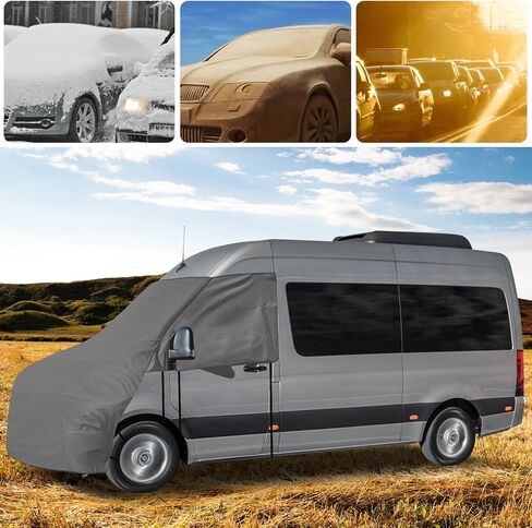 غطاء مظلة للزجاج الأمامي والمحرك متوافق مع 2019-2026 Benz Sprinter، للحماية من الأشعة فوق البنفسجية ودرع الخصوصية، رمادي مع فتحات مرآة in Kuwait