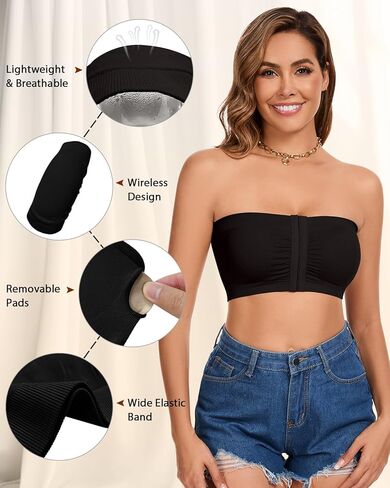 Strapless Bra for Women Front Closure Non-Slip Wireless Bandeau Bra Padded Bandeau Tube Top 2026 in Saudi Arabia