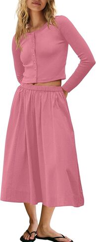 Panadila Womens 2 Piece Lounge Sets Matching Vacation Outfits Ribbed Button Down Cardigan and Elastic Waist Skirt Sets in Saudi Arabia