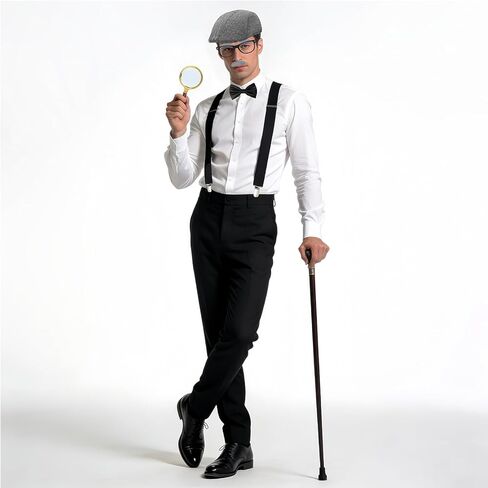 8 Pcs Old Man Costume for Kids 100 Day of School Costume with Hat Glasses Cane Bow Tie Suspenders Magnifying Glass Eyebrows Mustache Grandpa Costume for Boys Accessories for Costume Cosplay in Kuwait