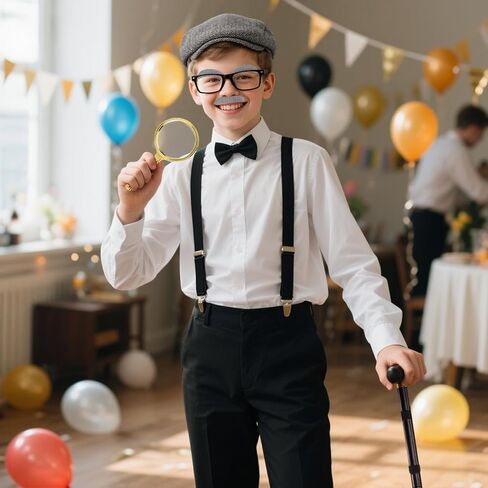 8 Pcs Old Man Costume for Kids 100 Day of School Costume with Hat Glasses Cane Bow Tie Suspenders Magnifying Glass Eyebrows Mustache Grandpa Costume for Boys Accessories for Costume Cosplay in Kuwait