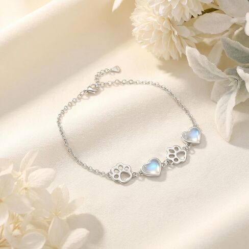 Paw Print Bracelet 925 Sterling Silver Puppy Dog Cat Paw Prints Bracelets Jewelry Gifts for Women Pet Lover in Saudi Arabia